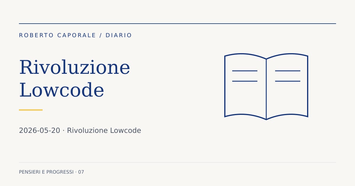 Rivoluzione Lowcode: Rivoluzione Lowcode: riscrivere le domande, non solo gli strumenti. Illustrazione editoriale del Diario.